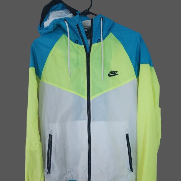 Men’s Nike Hoodie Windrunner Jacket Sz small Neon yellow blue white must have - Picture 1 of 15